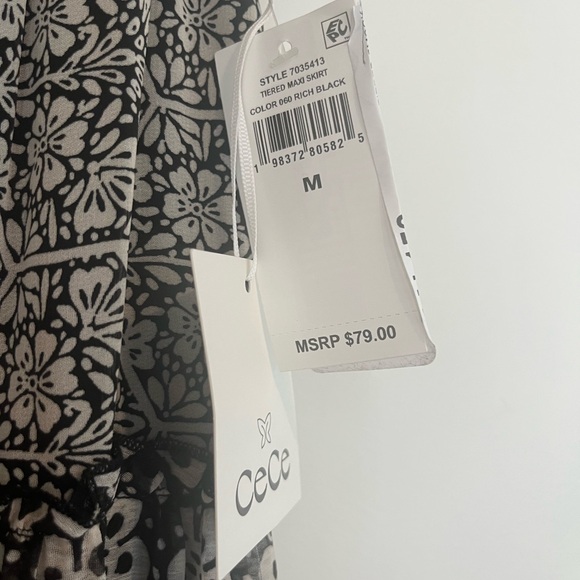 NWT Cece Women's Printed Tiered Smock-Waist Maxi Skirt - Picture 3 of 9